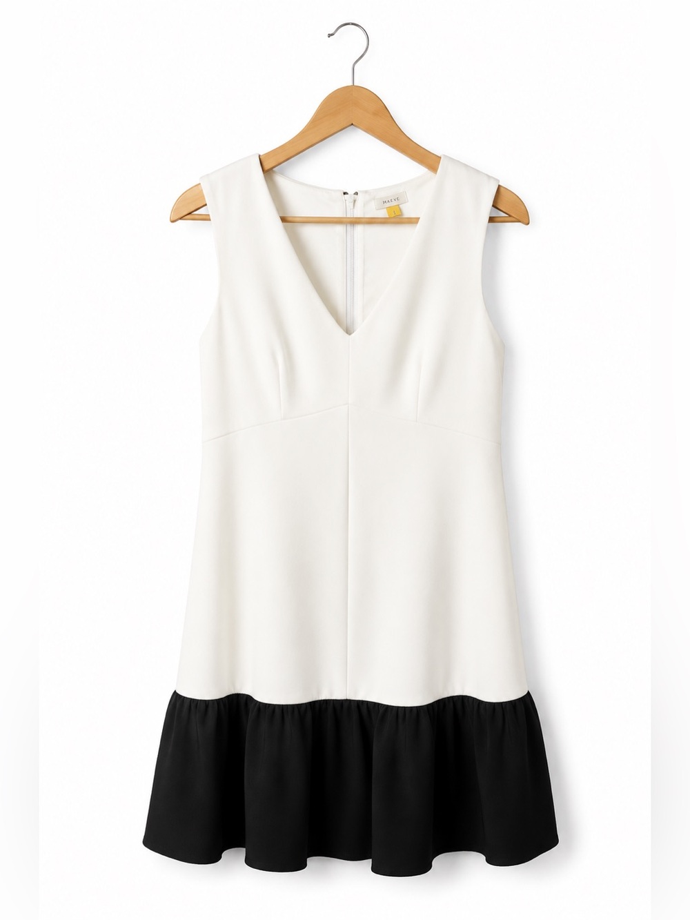 Leifsdottir Colorblock Sleeveless Midi Dress White Black V-Neck A-Line Size M